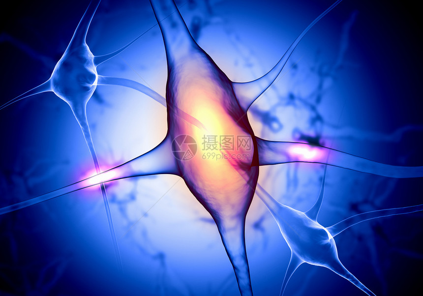 神经细胞的插图彩色背景上用光效应说明神经细胞图片