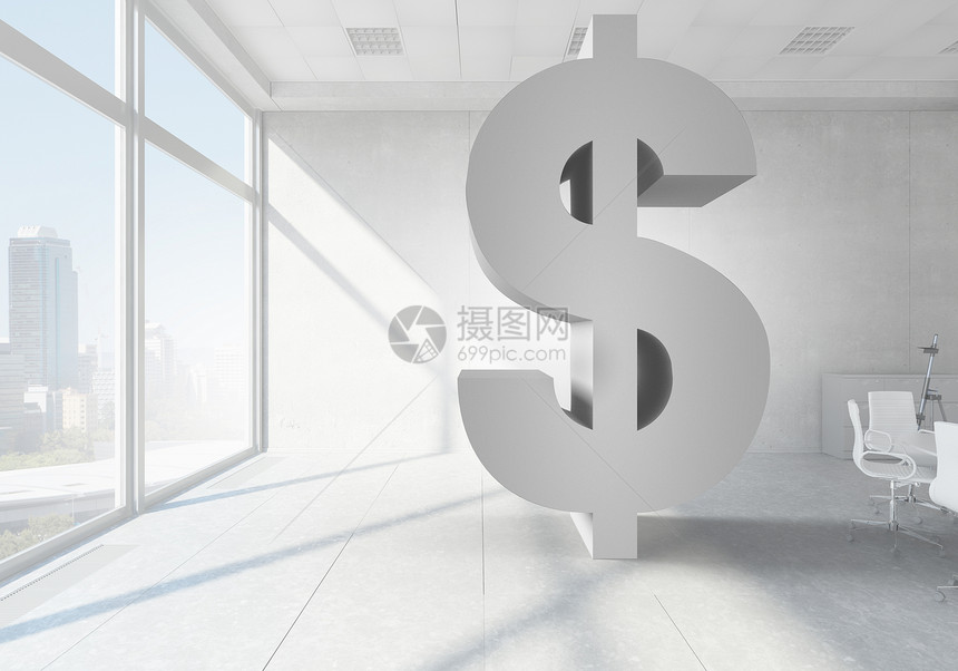 美元货币符号现代办公窗口背景上的大美元符号图片