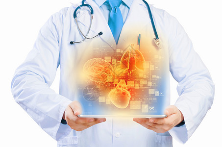 多媒体医生的医生的身体持平板电脑与媒体插图设计图片