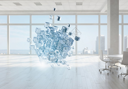 现代办公室的立方体立方体三维渲染现代办公室内技术的象征图片
