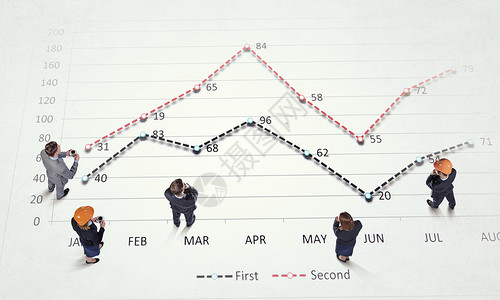 商业增长的动态商业人员的顶部视图,以及地板上的图表图表背景图片
