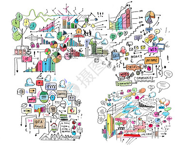 商业战略背景图像与商业计划彩色草图图片