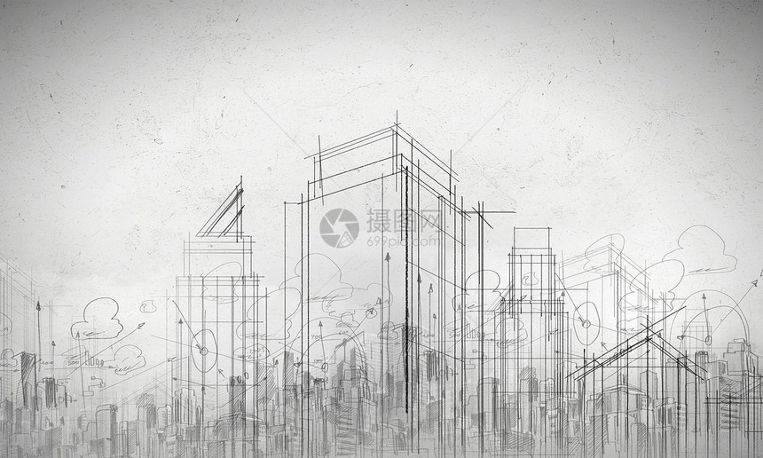 建筑项目背景图像与城市建设草图白色背景上图片