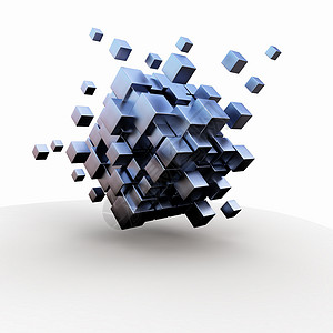 几何金属块高科技立方体未来主义的与解体立方体白色背景背景