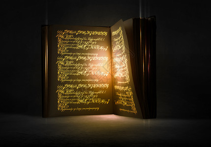 魔法书旧的黑色魔法书,灯背景图片