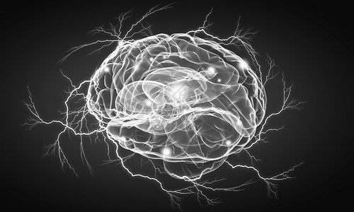 人类的大脑冲动闪亮的大脑雷电的黑暗背景图片