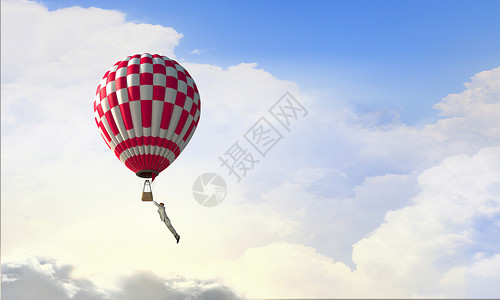 云招聘商人飞来寻找悬挂气球上的想法寻找新的商业想法背景