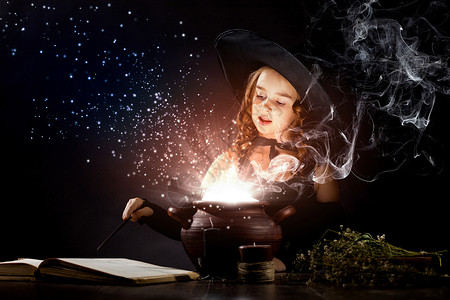 魔法女巫万节女巫小万节女巫阅读魔法的锅背景