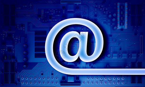 电路板蓝色背景电子元件蓝色印刷电路板上的电子邮件标志图片