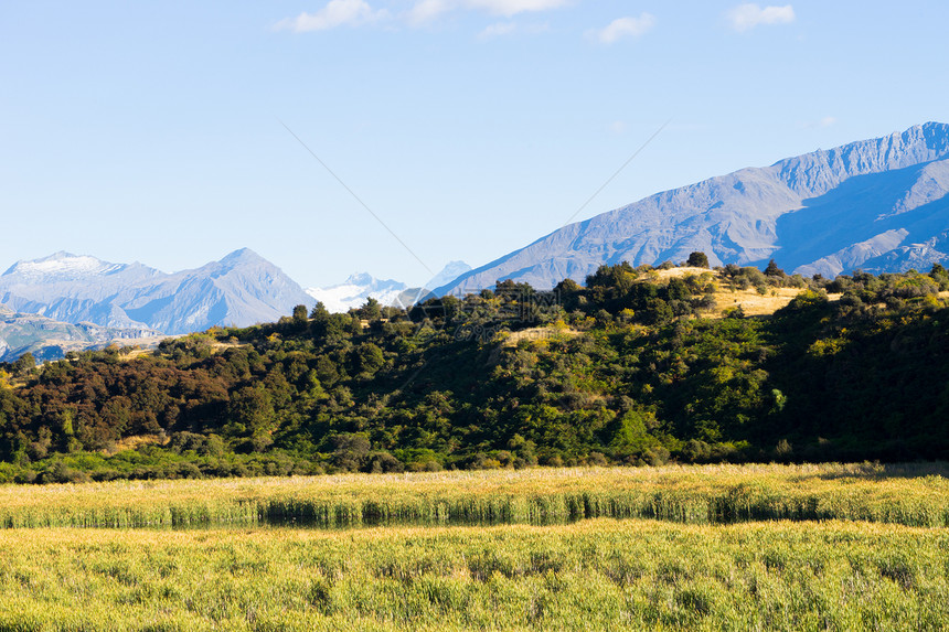 风景如画新西兰阿尔卑斯山田野的自然景观图片