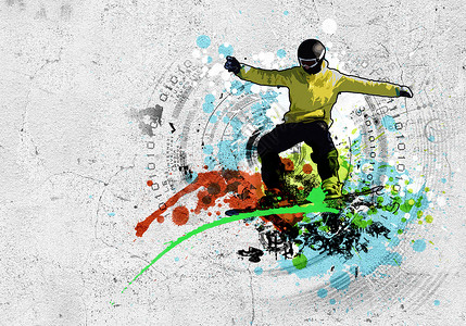涂鸦图像涂鸦风格的形象滑雪板肮脏的背景图片