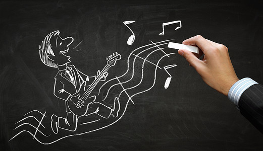 趣的音乐家粉笔画用粉笔画滑稽音乐家的漫画背景图片