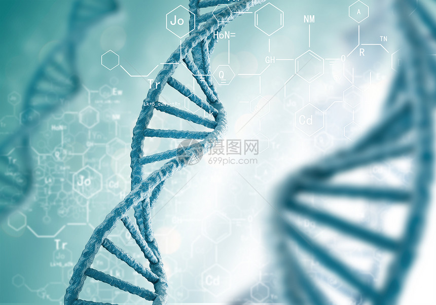 DNA分子蓝色背景下DNA分子的生物化学图片