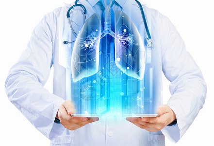 肺尘埃沉着病医生的身体持平板电脑与媒体插图设计图片