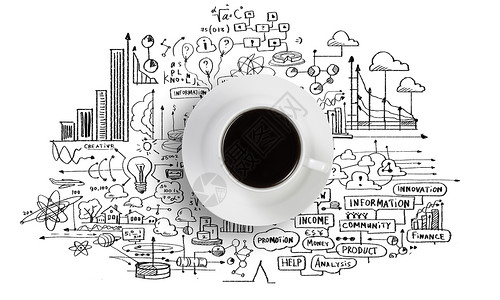 咖啡的形象与商业草图背景图片