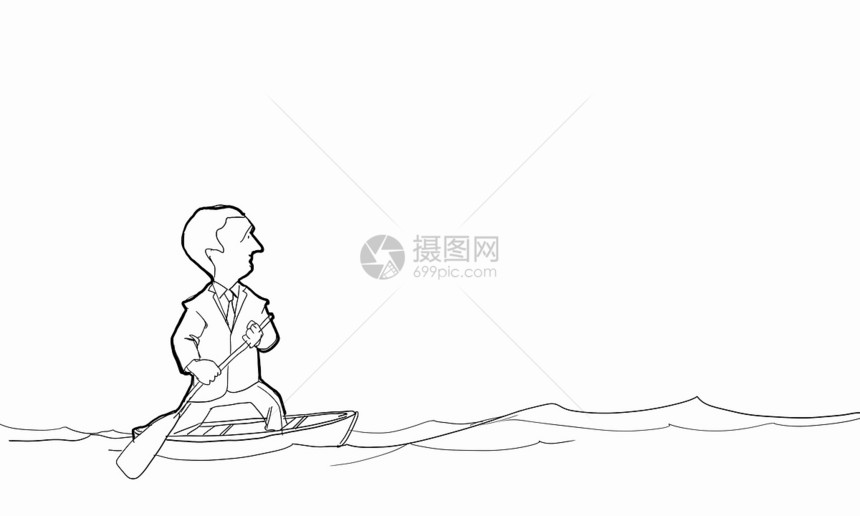 卡通趣的人滑稽商人的漫画,桨浮船上图片