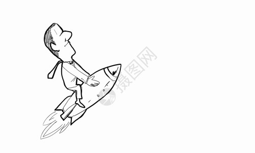 卡通趣的人滑稽的人火箭上飞行的漫画背景图片