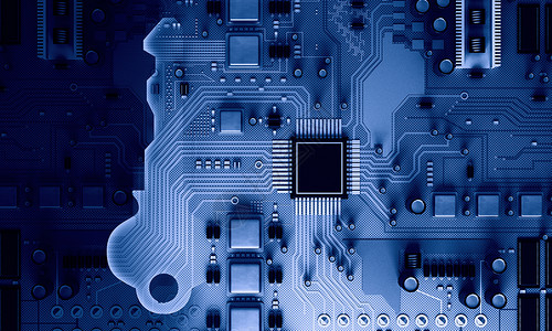 电路与分子结构电路板蓝色背景背景图像与系统主板的背景