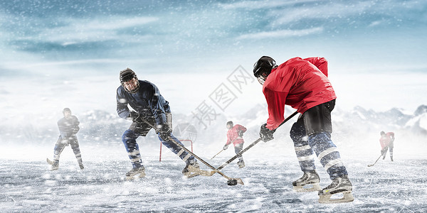 玩雪的人打曲棍球冰球运动员外的冰上背景