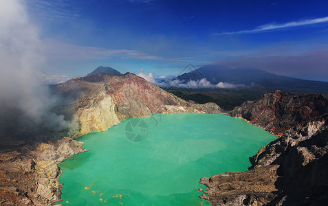 刚果熔岩火口湖印尼爪哇火山火山口的湖泊背景