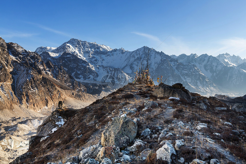 风景优美的山景,坎陈琼加地区,喜马拉雅山,尼泊尔图片