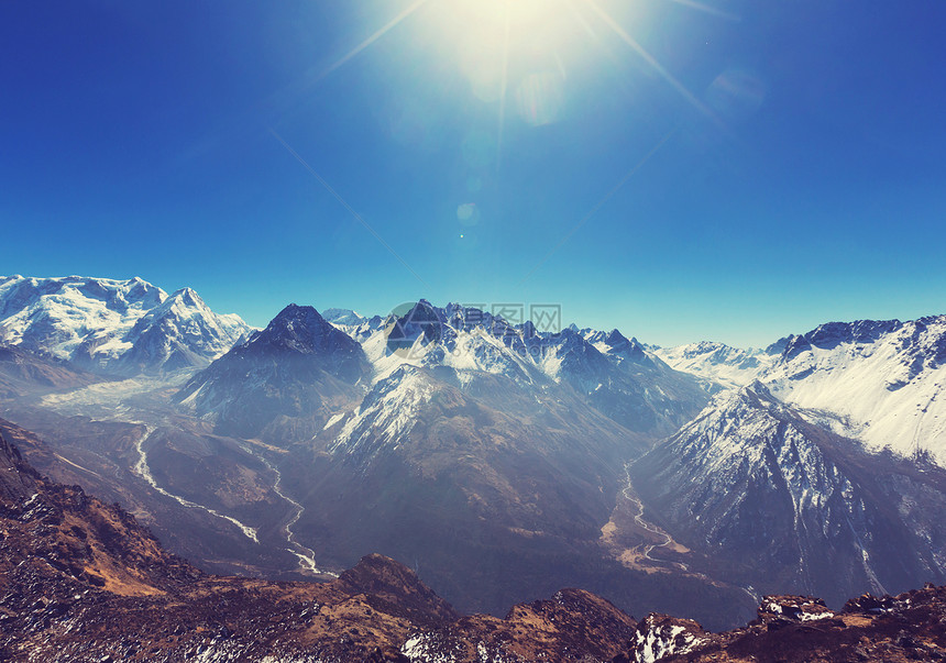 风景优美的山景,坎陈琼加地区,喜马拉雅山,尼泊尔图片