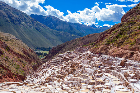 秘鲁库斯科附近马拉斯SalinasdeMaras的盐蒸发池背景图片