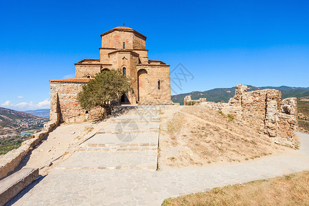赫特科空心营贾瓦里修道院格鲁吉亚mtskheta之上的6世纪格鲁吉亚东正教修道院背景
