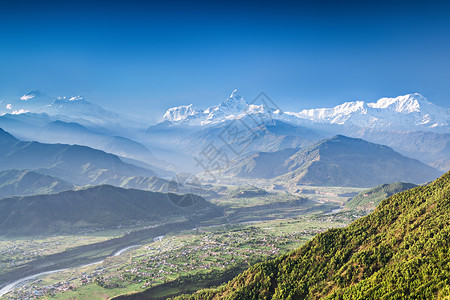 安娜普娜日出喜马拉雅山,萨朗科特,尼泊尔背景