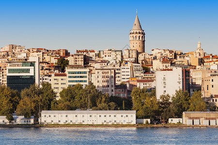 加拉塔库莱西加拉塔塔塔GalataKulesih被Genoese称为ChristeaTurris,土耳其伊斯坦布尔的座中世纪石塔背景