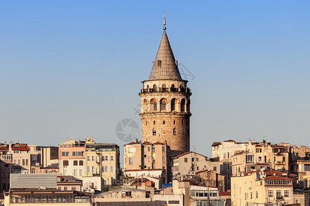 加拉塔库莱西加拉塔塔塔GalataKulesih被Genoese称为ChristeaTurris,土耳其伊斯坦布尔的座中世纪石塔背景