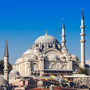 卡米尼亚苏莱曼尼亚清真寺土耳其伊斯坦布尔的奥斯曼帝国清真寺这城里最大的清真寺背景