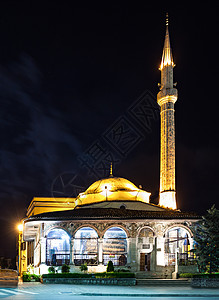 斯坎德贝格阿尔巴尼亚地拉那中心的清真寺背景