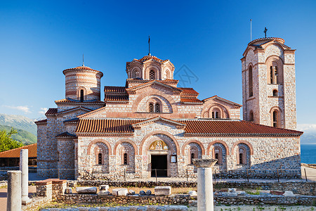 马其顿古老的马其顿奥赫里德潘泰莱蒙教堂背景