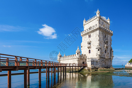 海城堡地方贝伦塔个强化塔,位于葡萄牙里斯本玛丽亚德贝伦的民间教区背景