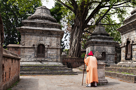 比玛卡利寺尼泊尔加德满都帕舒帕丁寺的尚塔背景