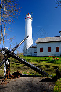 鲟鱼点灯塔,建于1869,胡伦湖,密歇根州,美国图片