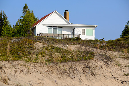 海滩上白宫沙丘之家,贝西点,密歇根湖,美国背景