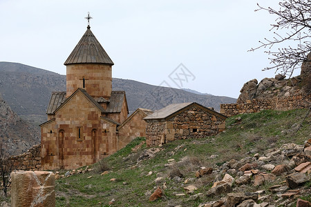 岩石中教堂古代修道院诺拉万克阿马胡山谷,亚美尼亚山区成立于1205背景