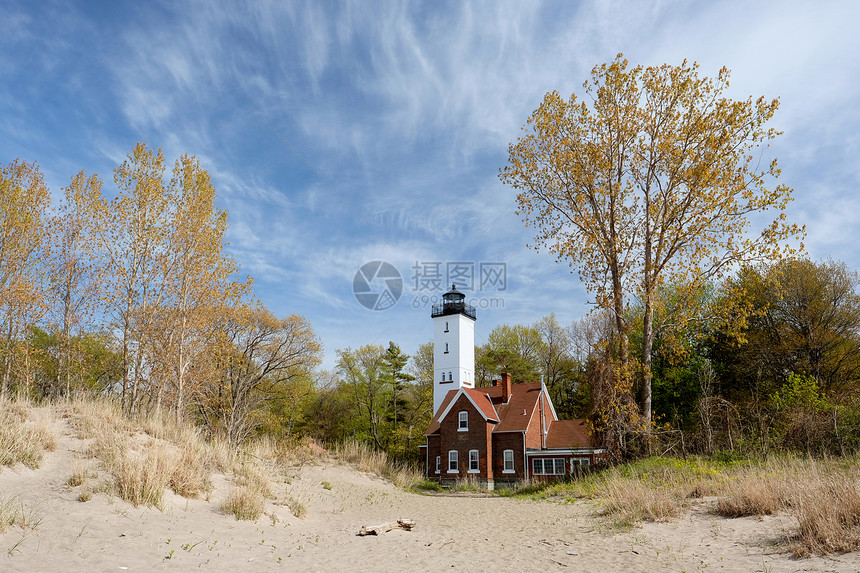 普雷斯克岛灯塔,建于1872,伊利湖,宾夕法尼亚州,美国图片