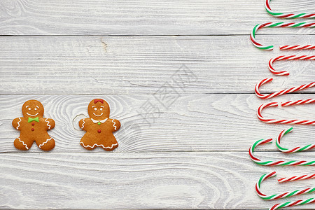 诞节自制姜饼饼干木制背景装饰背景图片