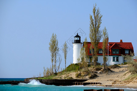 点贝西灯塔,建于1858,密歇根湖,美国高清图片