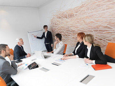 商务人士室内现代明亮的办公室开会高级商人讨论的领导者背景图片