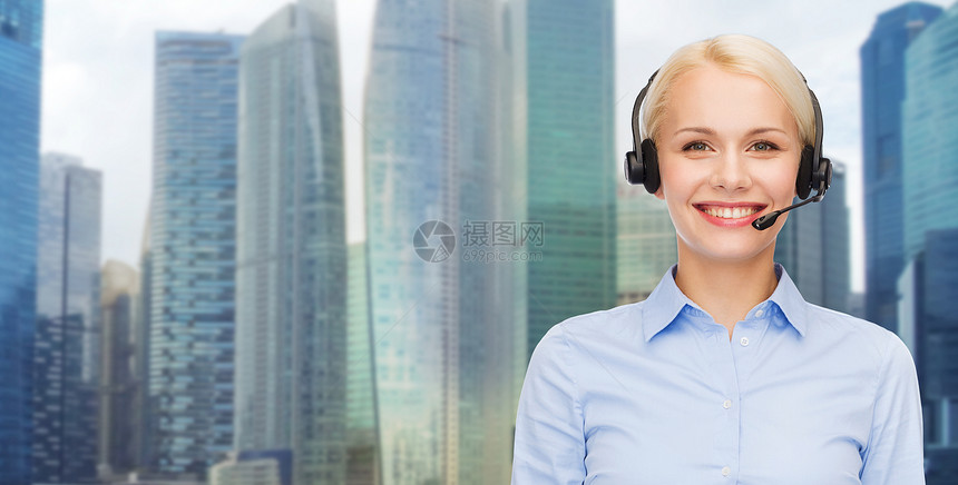 商业,人,技术沟通快乐女热线运营商耳机城市背景图片