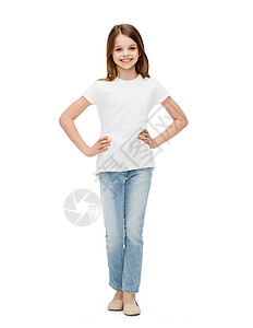 空白的童童,时尚,广告人的微笑的小女孩穿着休闲服背景