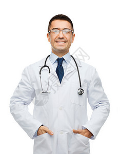 医疗保健,职业,人医学微笑的男医生穿着白色外套图片