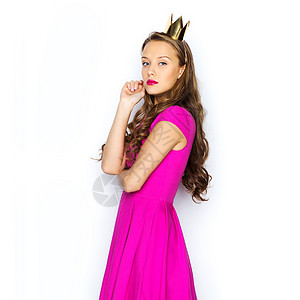 人,假日时尚轻的女人十几岁的女孩穿粉红色的衣服公主皇冠图片