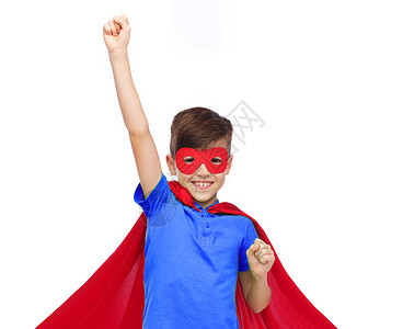 超级能量团嘉华,童,权力,手势人的快乐男孩红色超级英雄斗篷具拳头背景