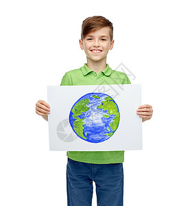 童,创造力,艺术,世界人的快乐的微笑男孩着地球的图画图画图片