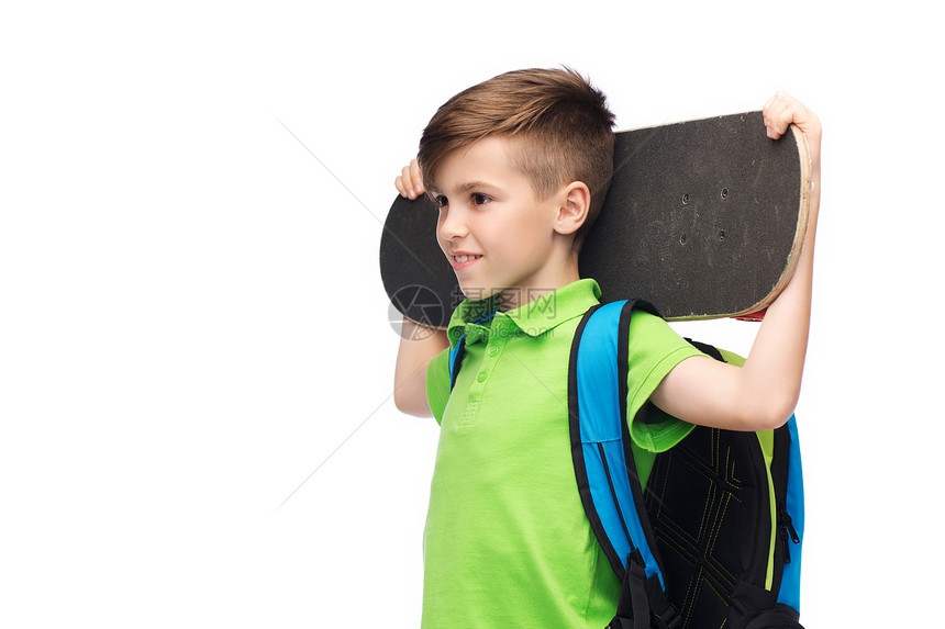 童,休闲,学校人的快乐的微笑学生男孩背包滑板图片